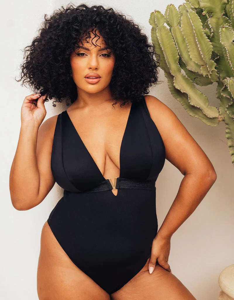 Curvy Kate Siren Seas Non-Wired Plunge Swimsuit Black