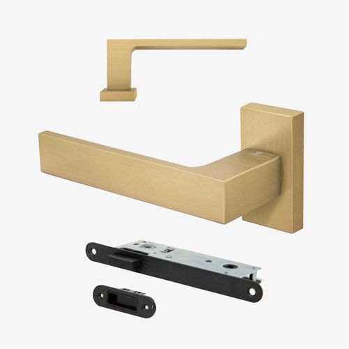 Studio Industrial Square Rose Lever Door Handle Set - Satin Brass