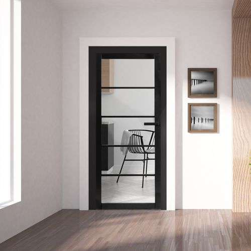 Jet Black Internal Fully Finished Industrial Studio 5 Light Clear Glass Door