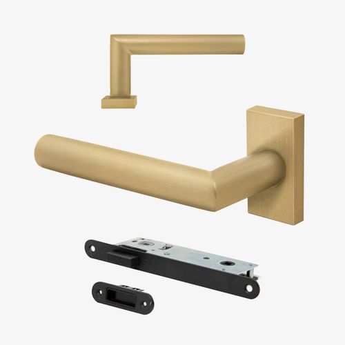 Studio Industrial Round Rose Lever Door Handle Set - Satin Brass