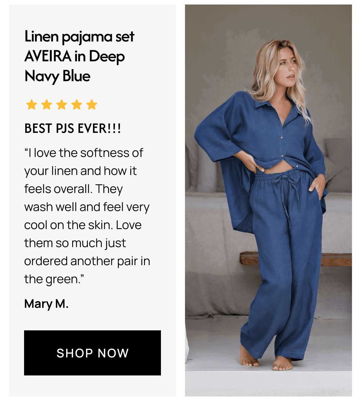 Linen pajama set AVEIRA in Deep Navy Blue