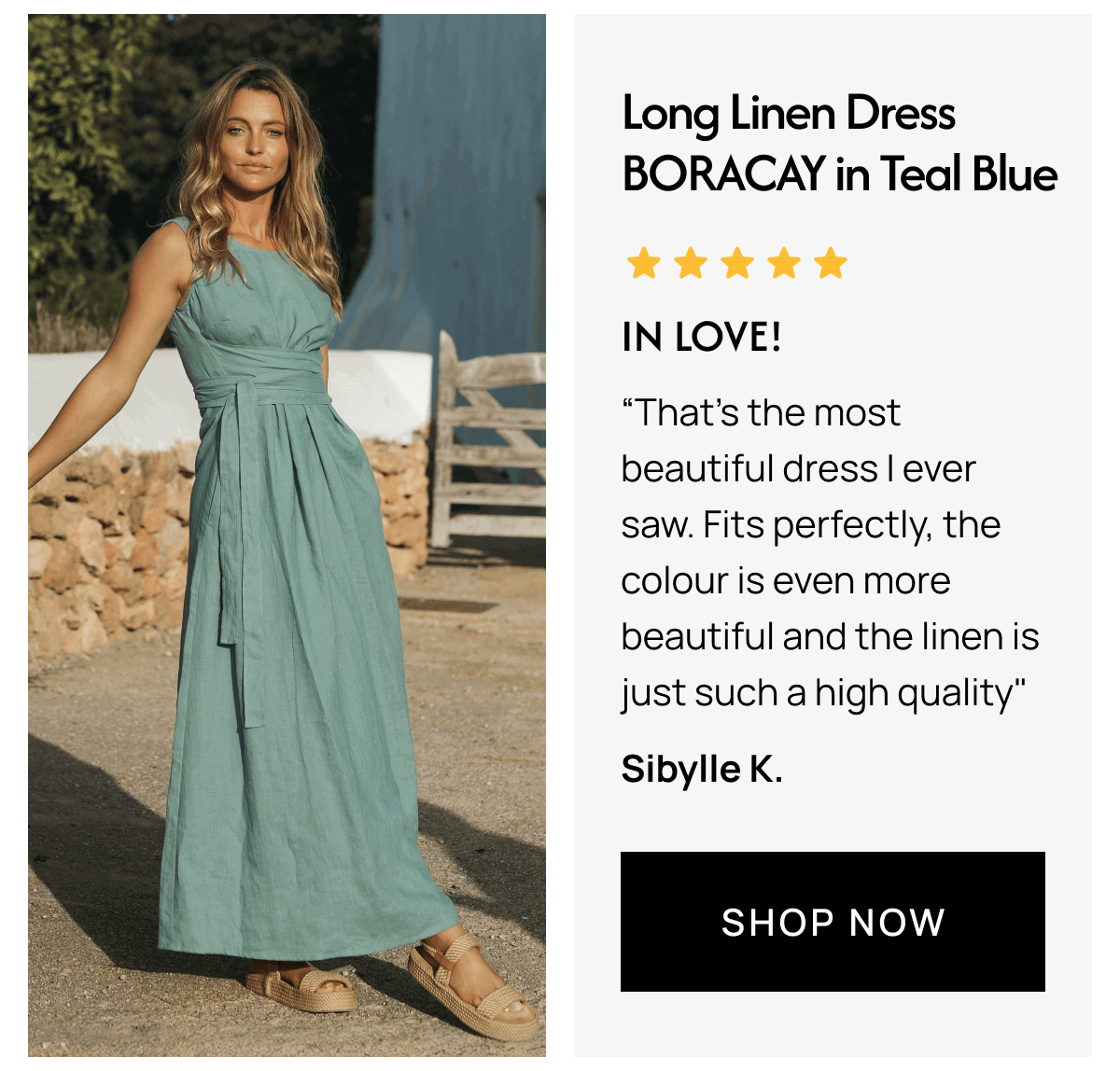 Long linen dress BORACAY in Teal blue 