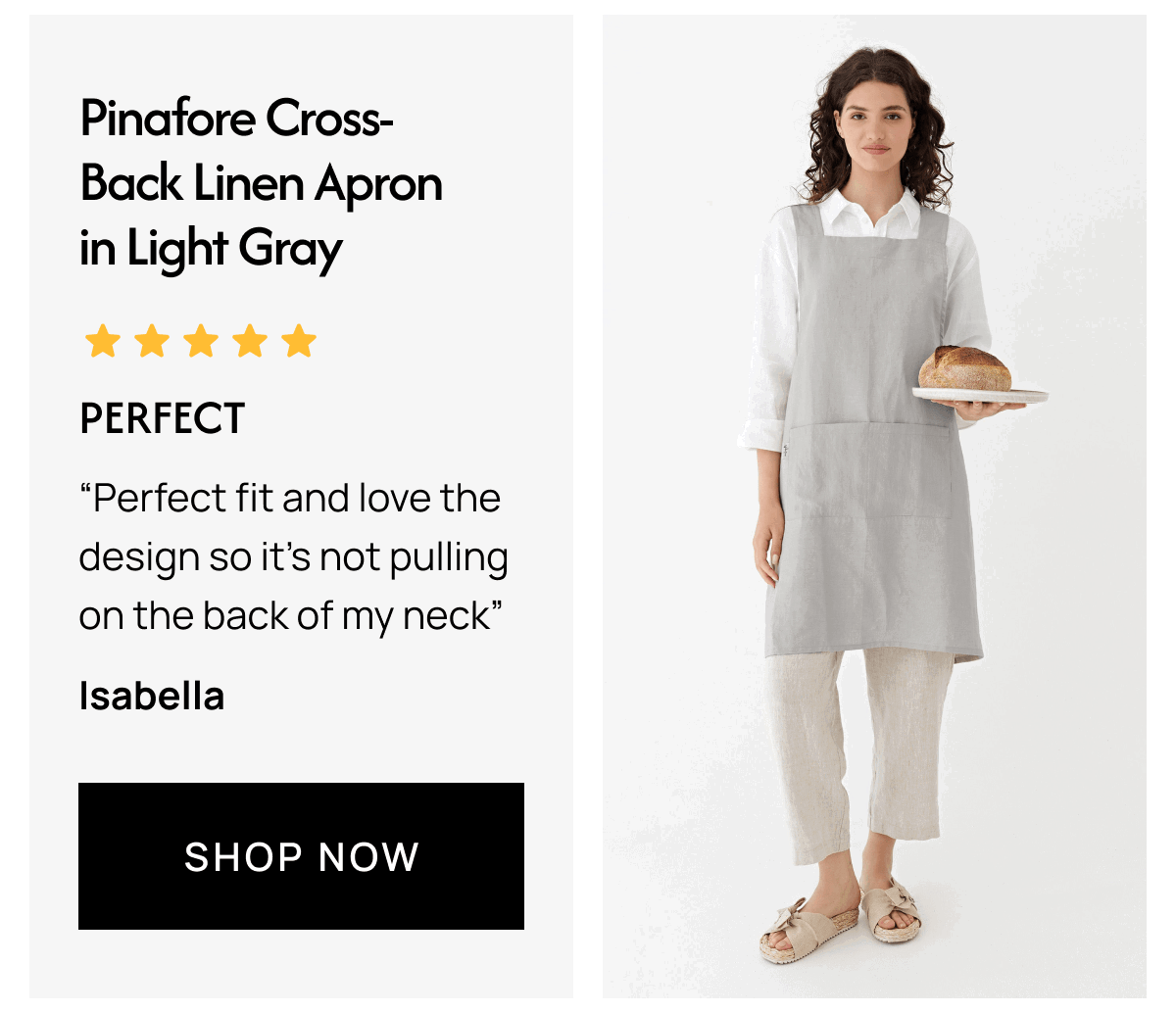 Pinafore cross-back linen apron in Light gray 