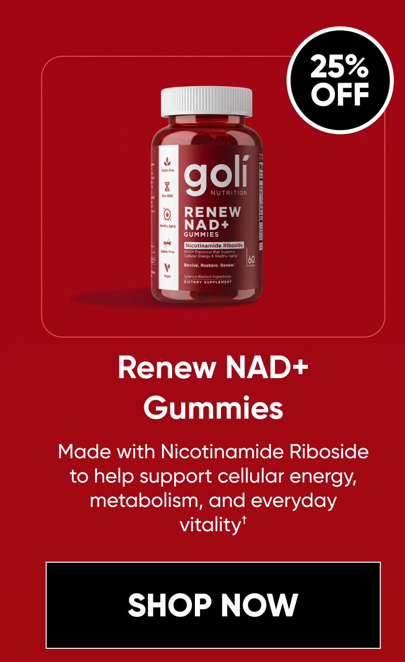 Renew NAD+ Gummies Made with Nicotinamide Riboside to help support cellular energy, metabolism, and everyday vitality.†