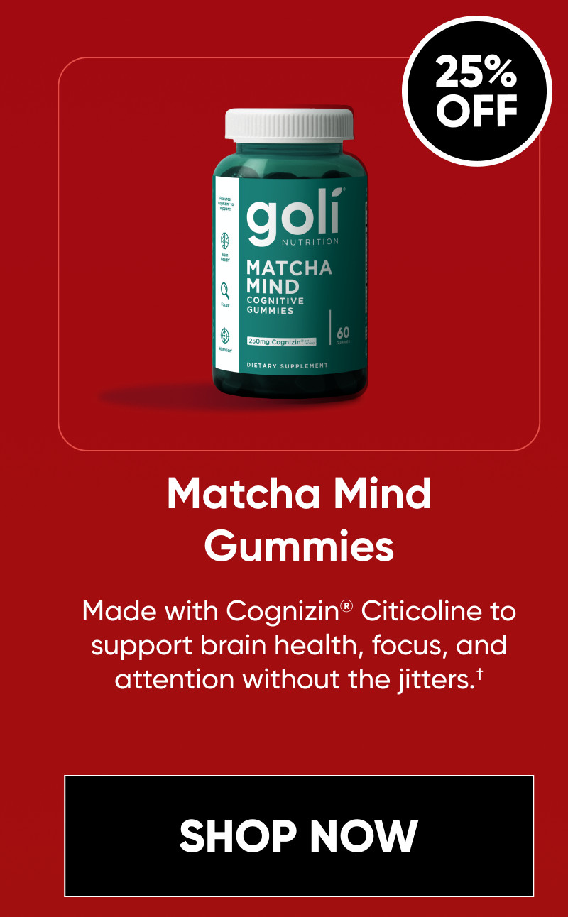 Matcha Mind Gummies Made with Cognizin® Citicoline to support brain health, focus, and attention without the jitters.†