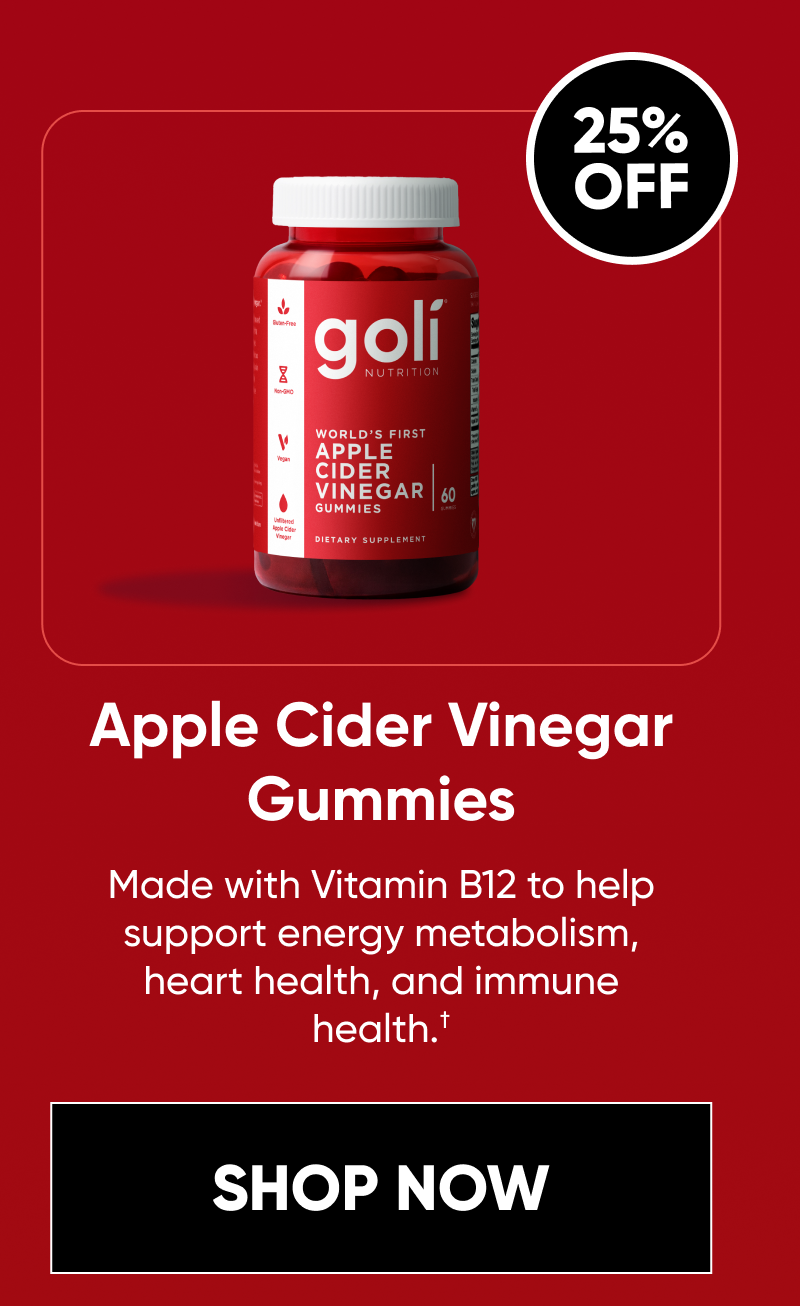 Apple Cider Vinegar Gummies Made with Vitamin B12 to help support energy metabolism, heart health, and immune health.†