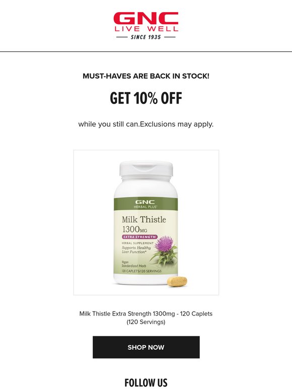 Milk Thistle Extra Strength 1300mg - 120 Caplets (120 Servings)  finally restocked! Get 10% off