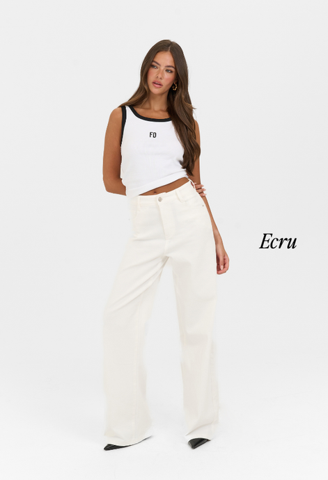 Wide leg stretch lightweight jeans ecru