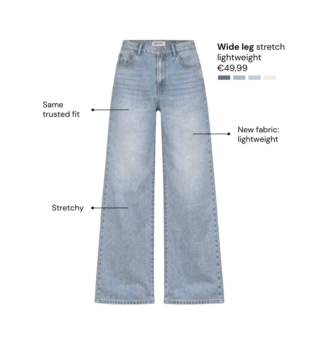 Wide leg stretch lightweight jeans