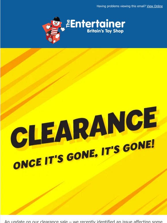 Clearance Sale – Update