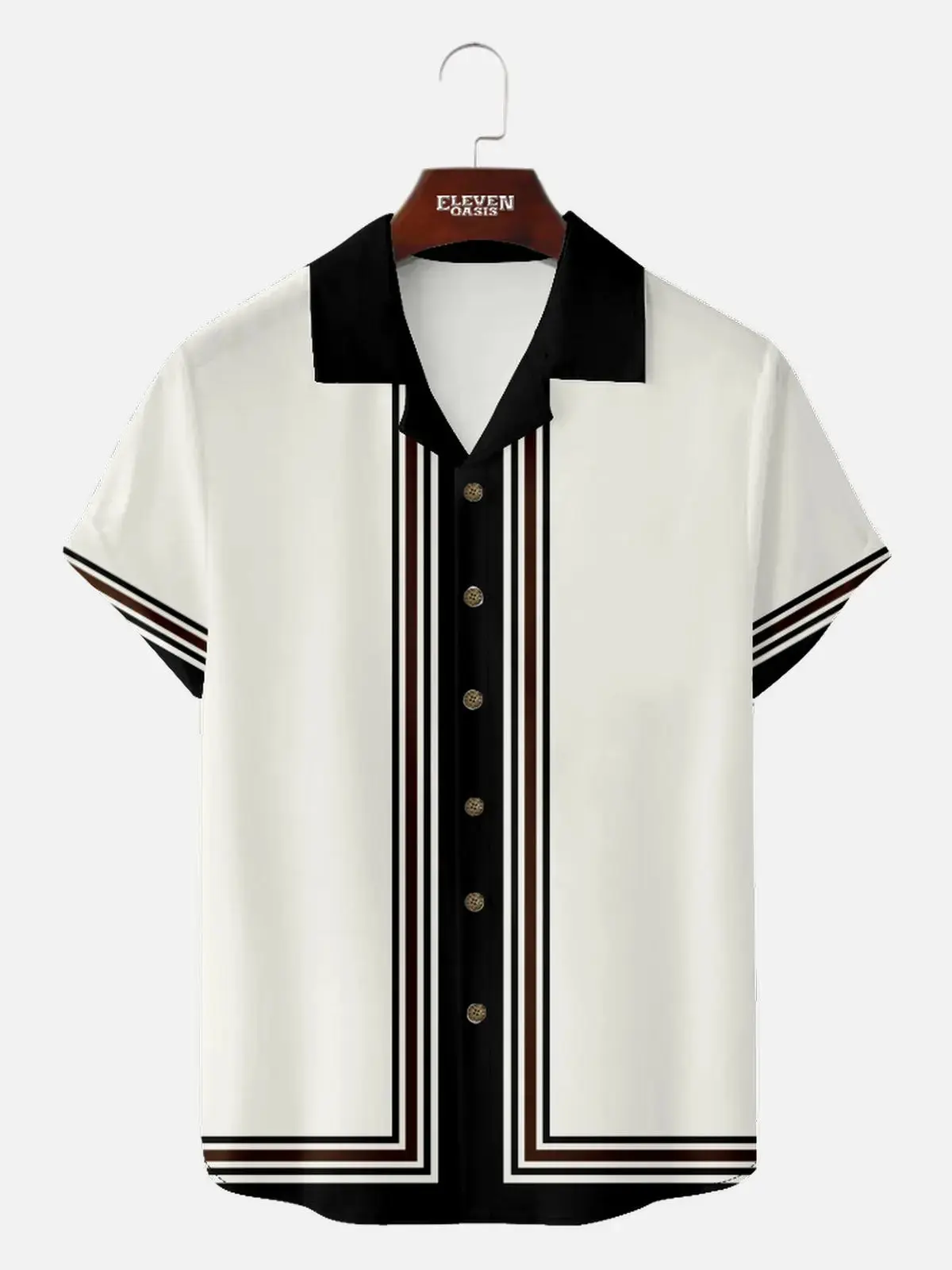 Image of Men's Classic Vertical Stripe Bowling Short Sleeve Shirt