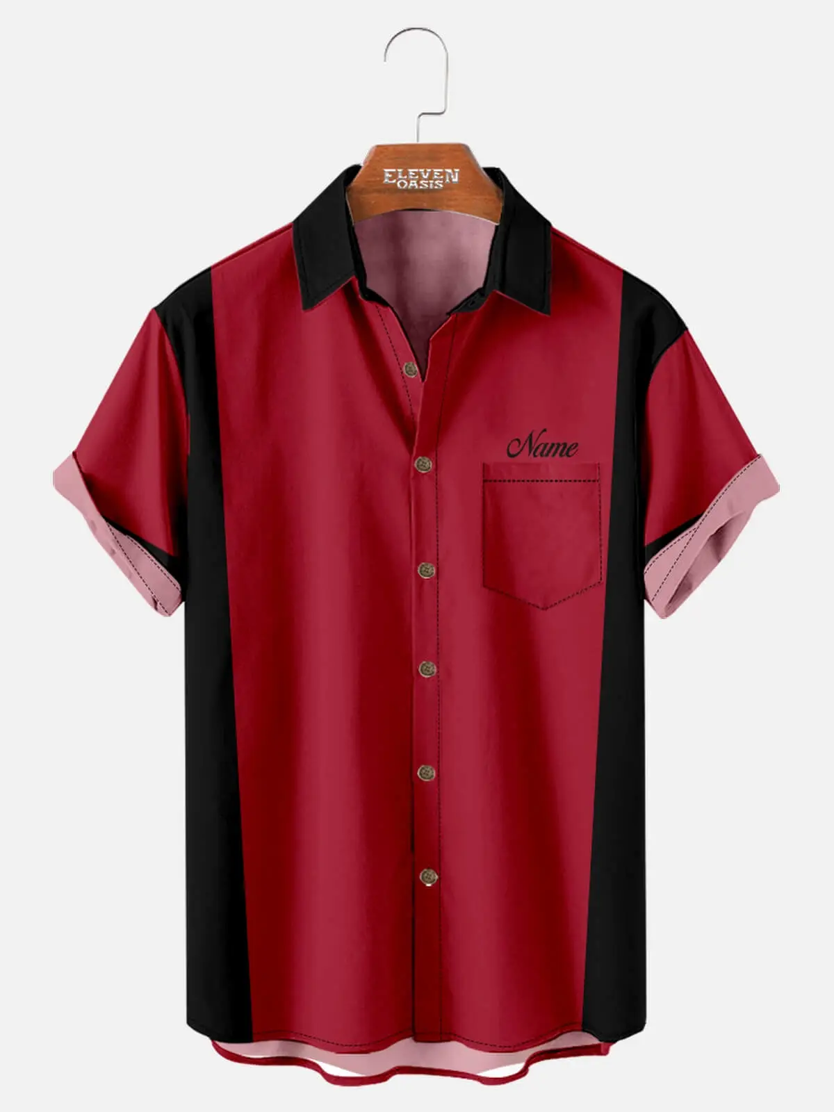 Image of Men's Classic Customizable Bowling Style Spread Collar Short Sleeve Shirt