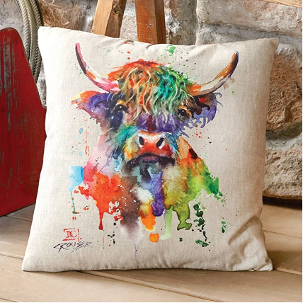 Watercolor Highland Cow Outdoor Pillow