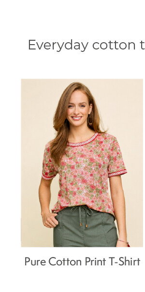 Pure Cotton Print T-Shirt With Embroidered Trim
