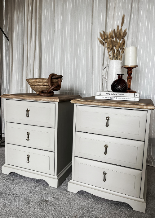An image of two restored pine side tables