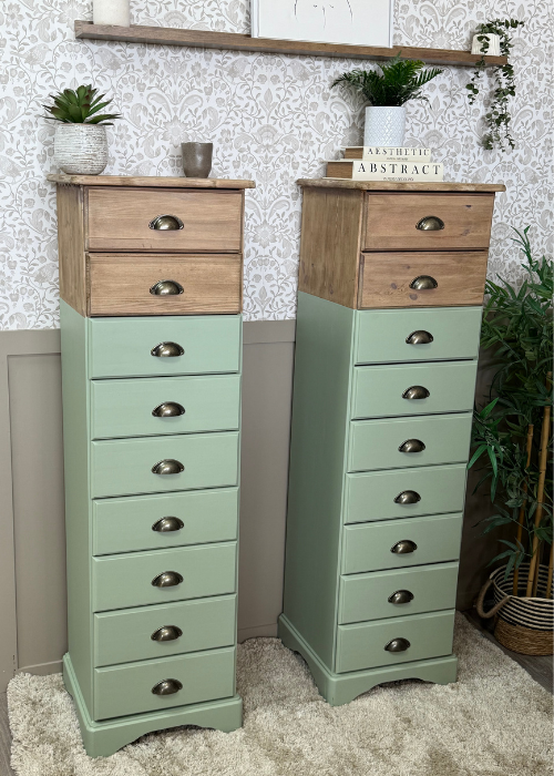 An image of two restored pine drawer units