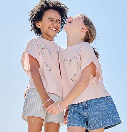 Denim short voor meisjes met motieven - lichtblauw