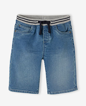 Makkelijk aan te trekken bermuda voor jongens van molton met denim-effect - double stone