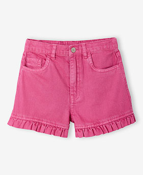 Twill met ruches voor meisjes - pioenroos