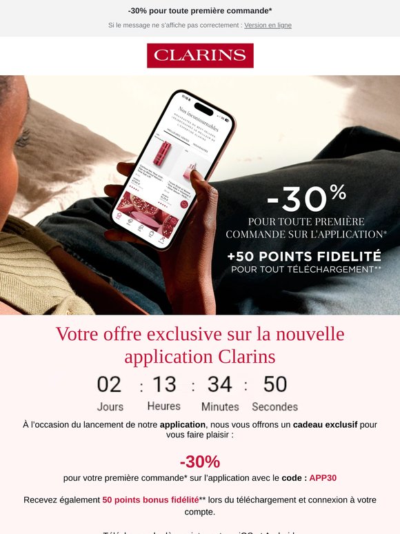 ⏳ Votre offre sur l’application Clarins se termine bientôt !