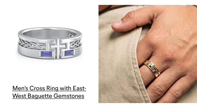 Men’s Cross Ring with East-West Baguette Gemstones