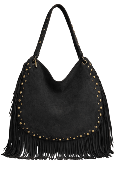 Willow Slouchy Black Faux Suede Studded Bag