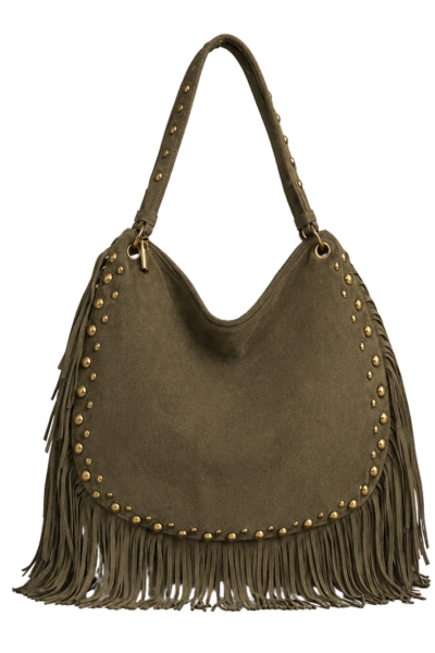 Willow Slouchy Khaki Faux Suede Studded Bag