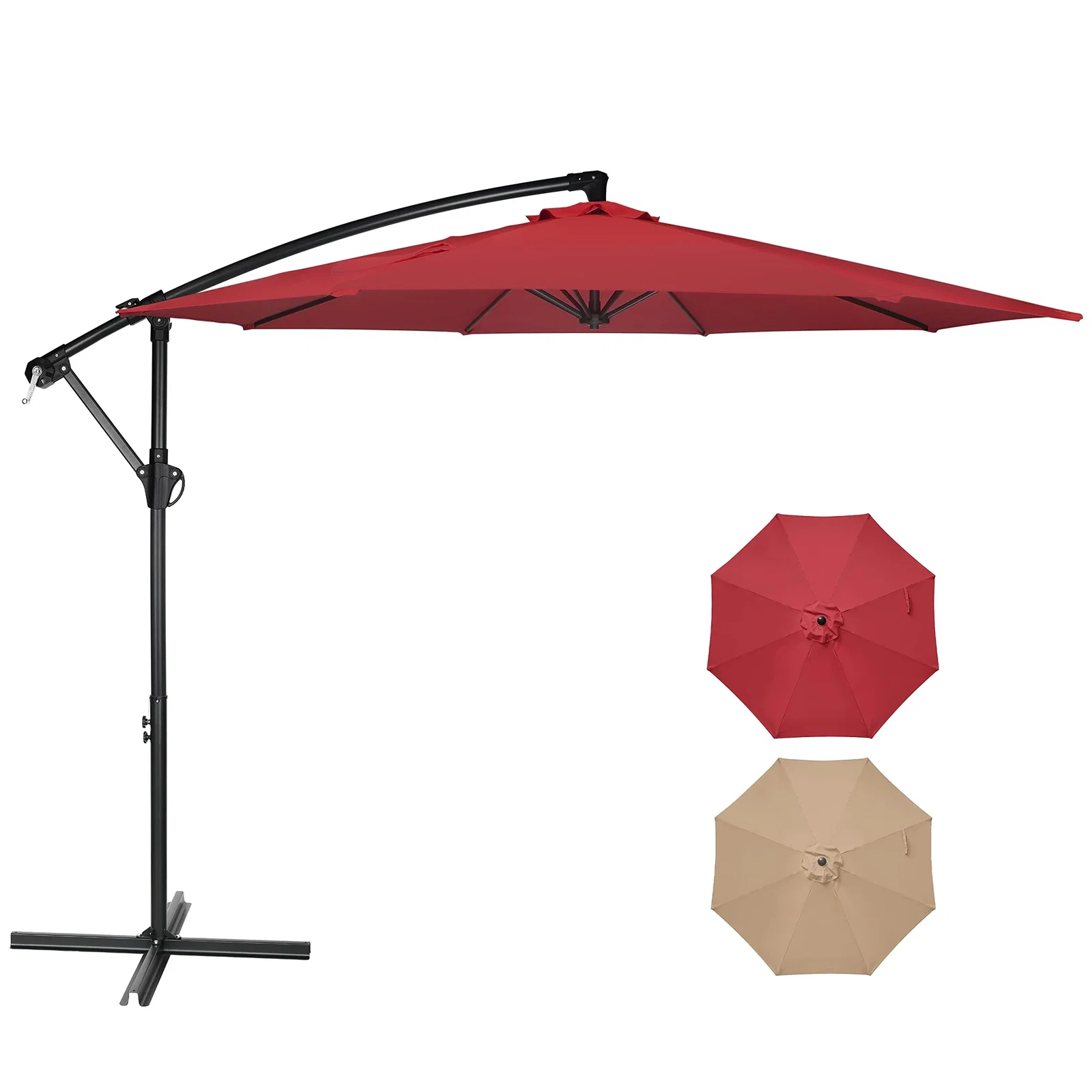 Image of Yssoa 10ft Offset Umbrella Cantilever Patio Hanging Umbrella Outdoor Market Umbrella with Crank & Cross Base Suitable for Garden, Lawn, backyard and Deck, Red