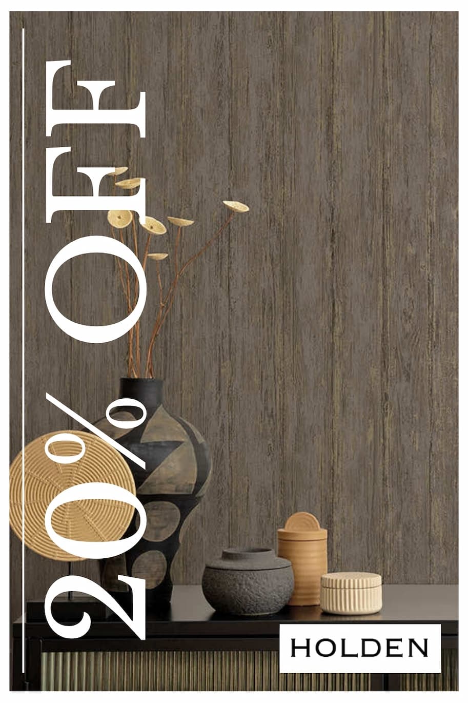 Sapele Textured Wallpaper Charcoal Holden 66150