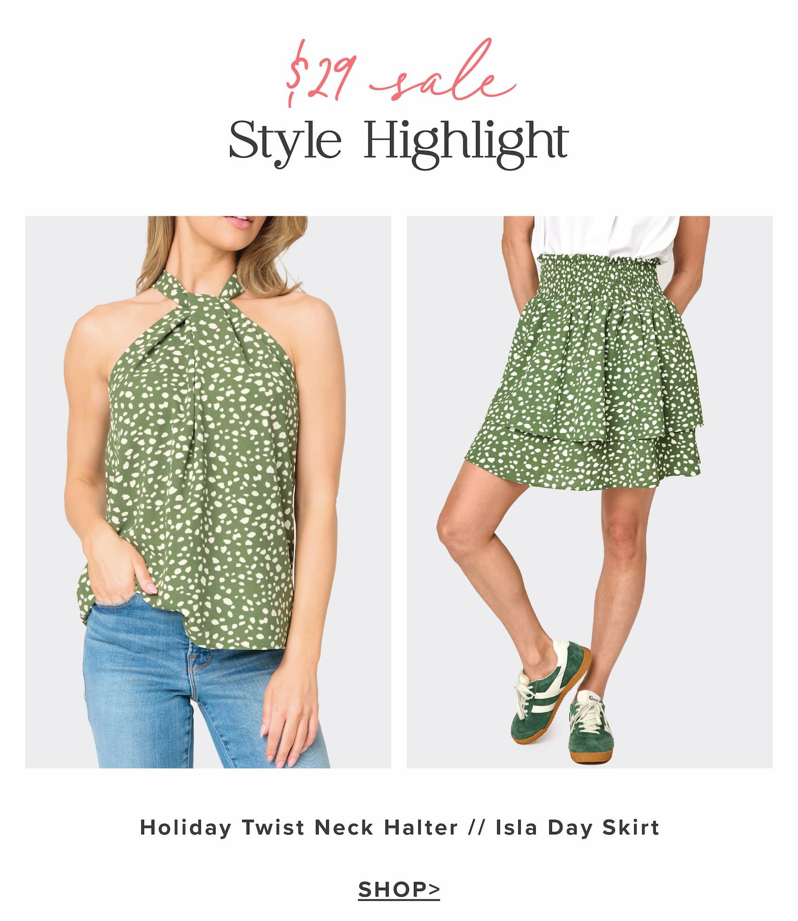 Style highlight: holiday twist sleeve, isla day skirt