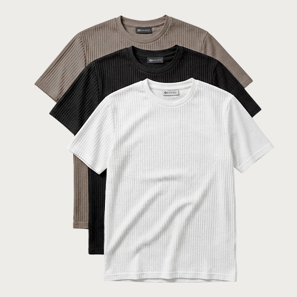 T-Shirt, Weiß, Schwarz, Braun, gerippt, Produktansicht, Vorderansicht