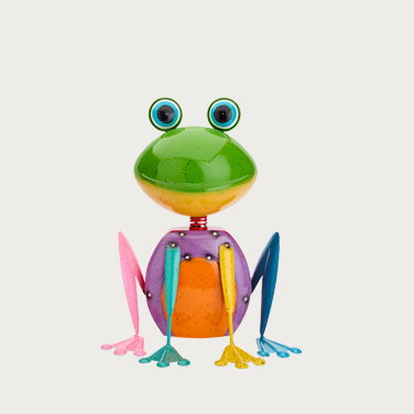 Froschfigur, bunt, Metall, Produktansicht, Vorderansicht