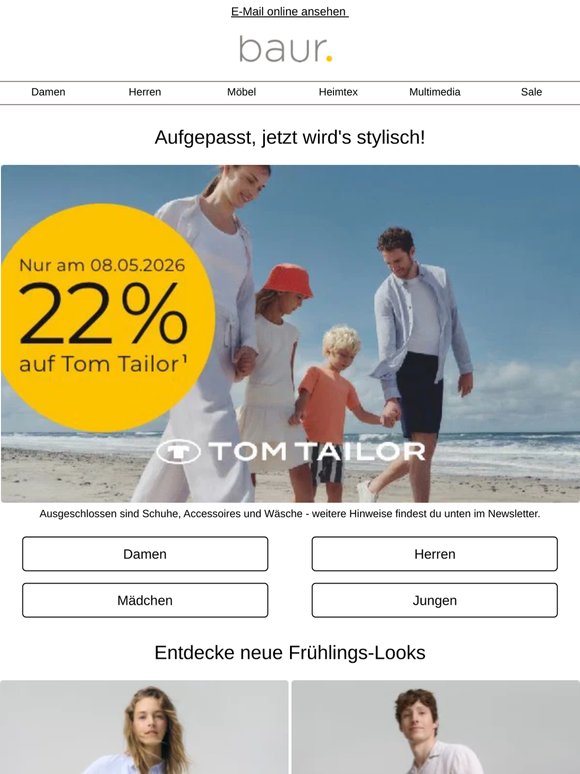 Nur heute: 22% auf Mode von TOM TAILOR!