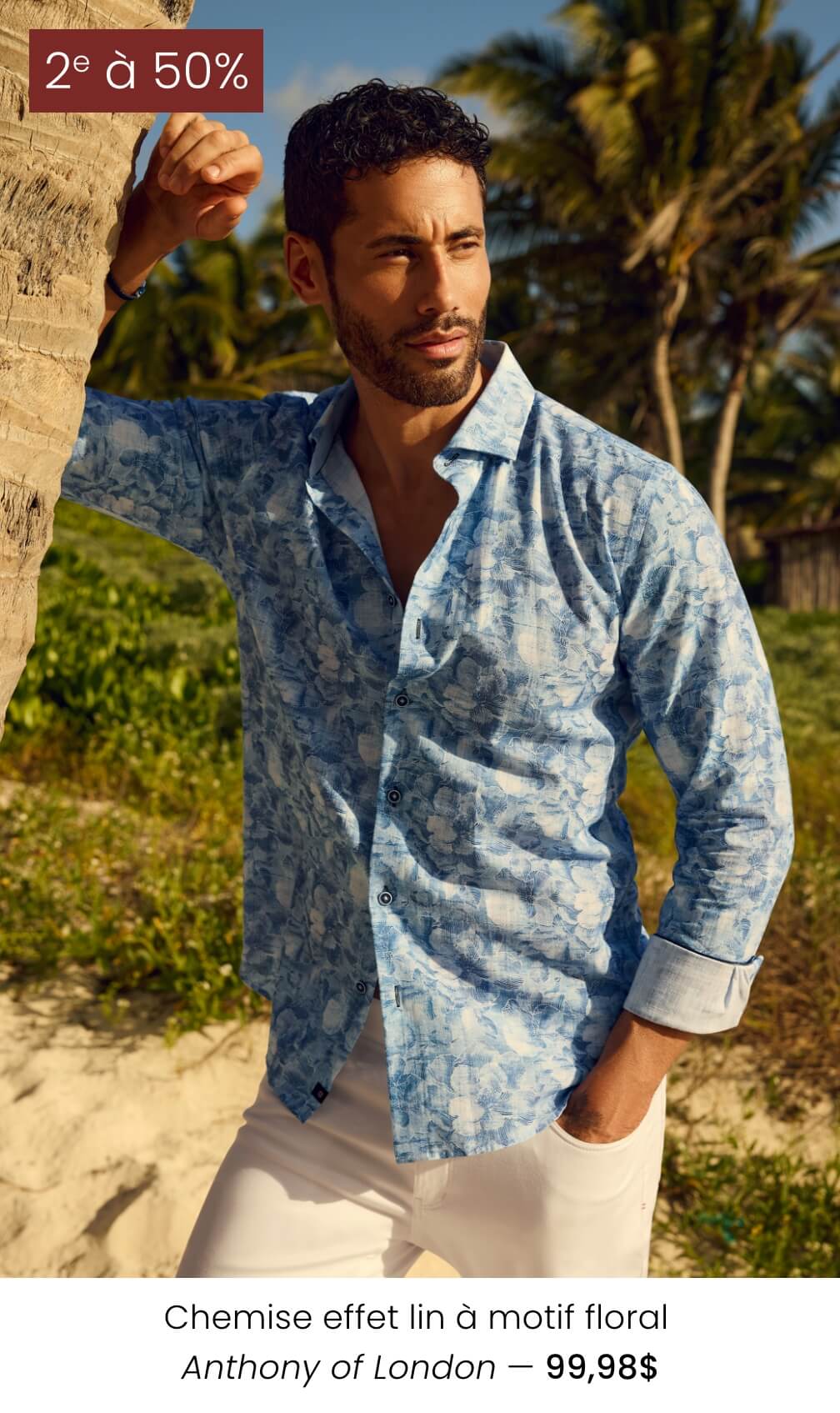 Chemise effet lin à motif floral