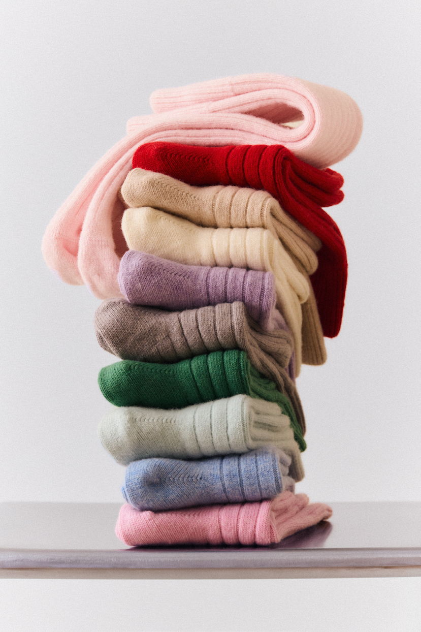 Stack of merino wool bed socks
