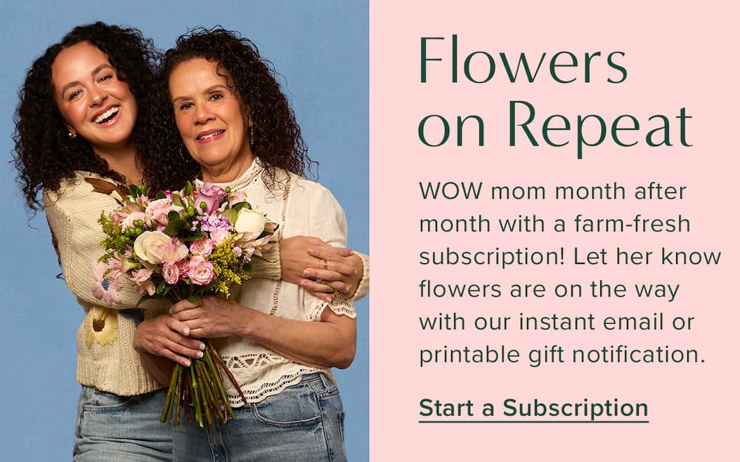 Flowers on Repeat. WOW mom month after month with a farm-fresh subscription! Let her know flowers are on the way with our instant email or printable gift notification. Start a Subscription