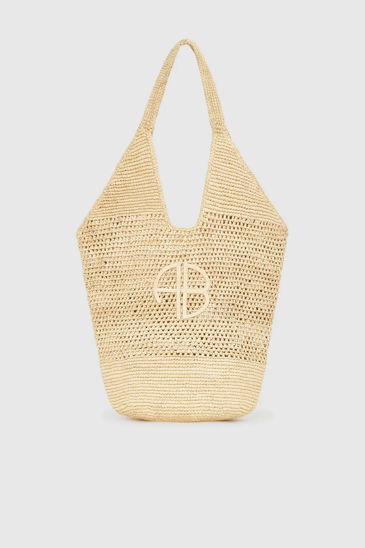 Image of Anine Bing Leah Logo Hobo Tote Raphia Natural