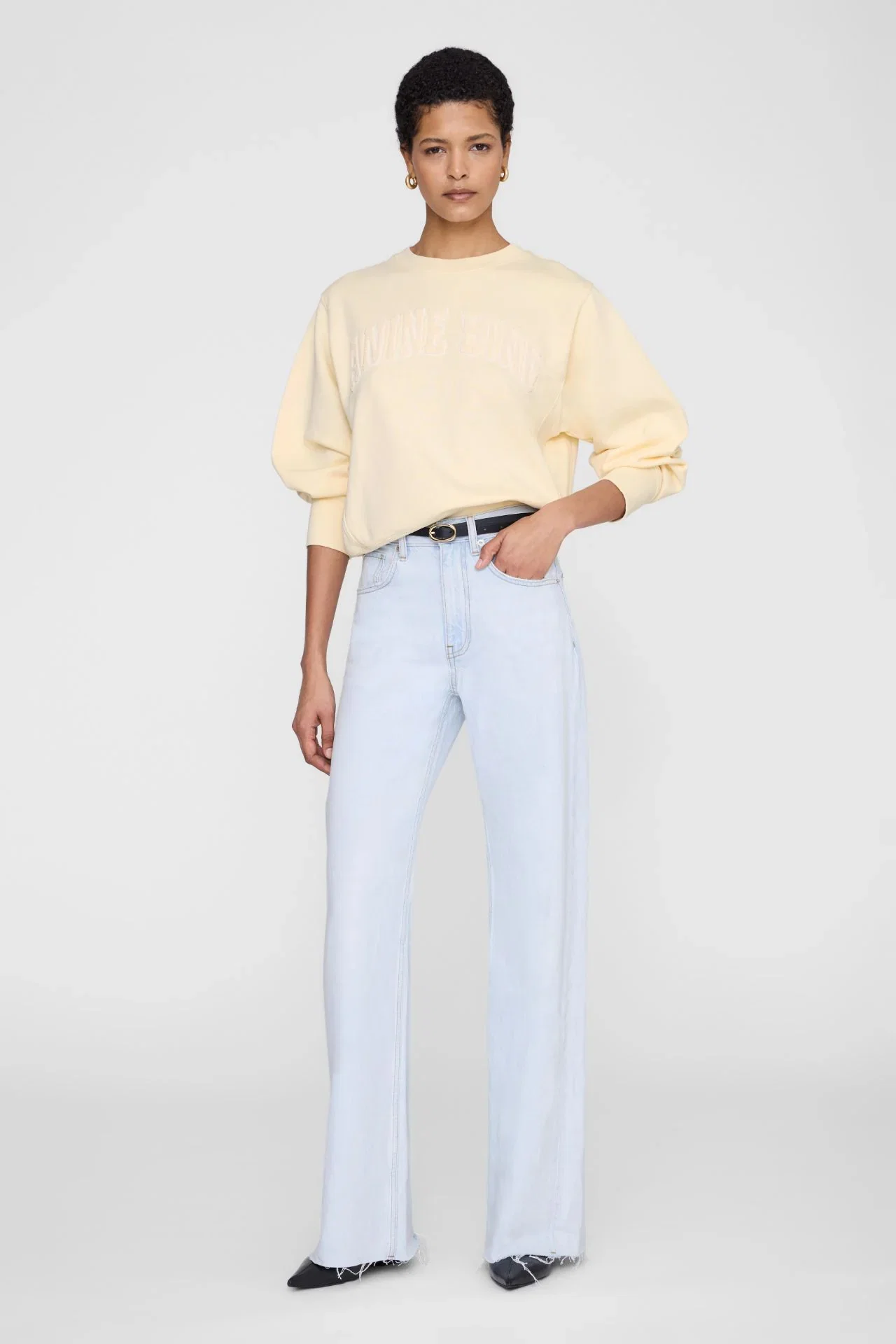 Image of Anine Bing Harry Shrunken Sweatshirt Butter Yellow