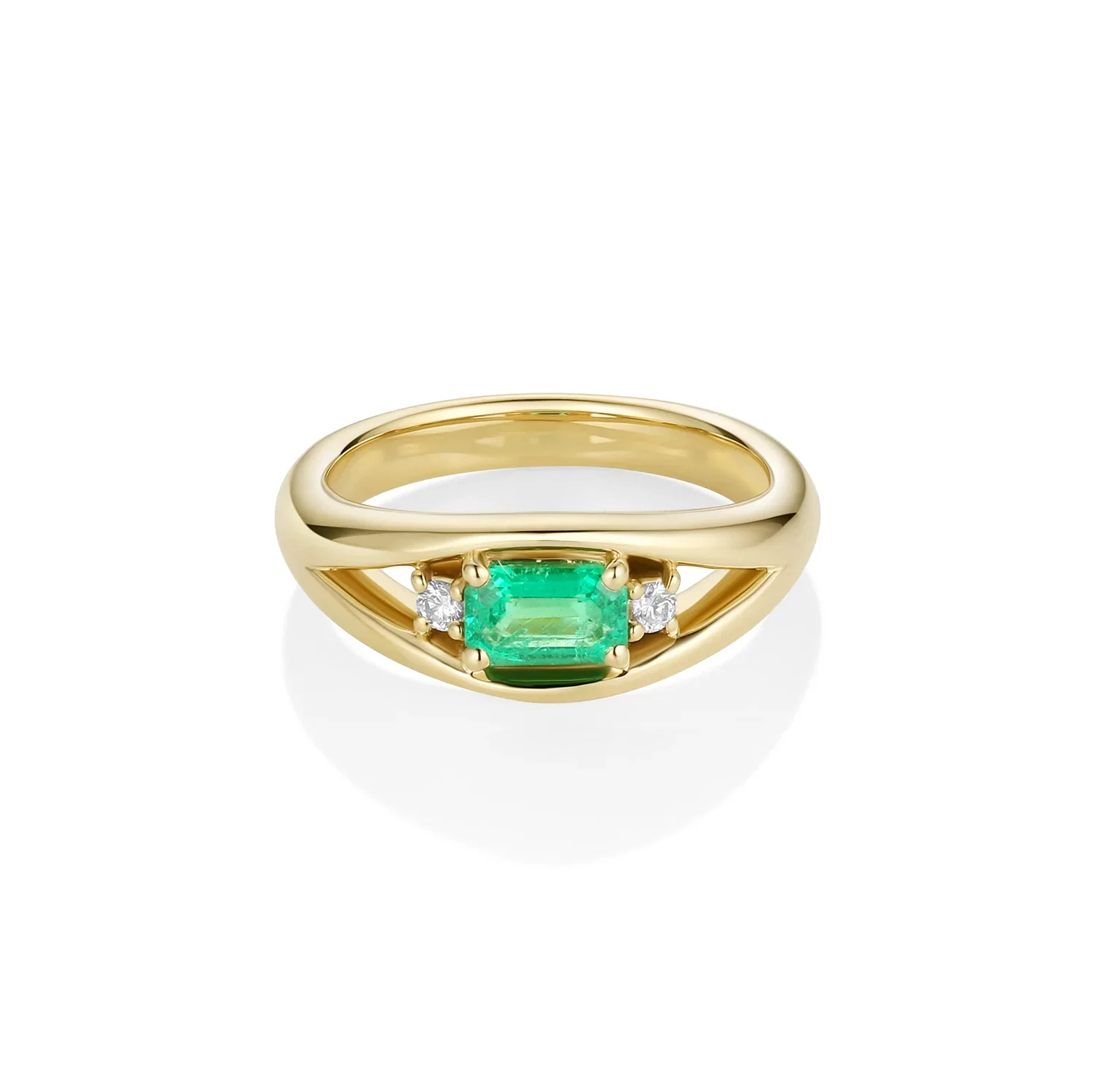 Image of 0.42ct Emerald and 0.07ctw Diamond Open Bombe Ring