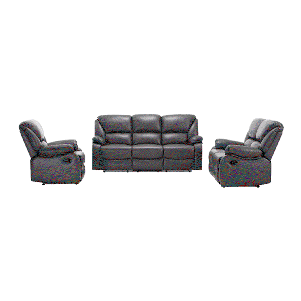 3tlg. Relaxsofa-Set mit Relaxfunktionen in Lederoptik - Grau