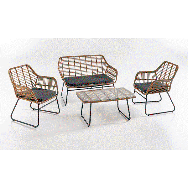 7tlg. helles Rattan Lounge-Set mit Sitzkissen - Grau