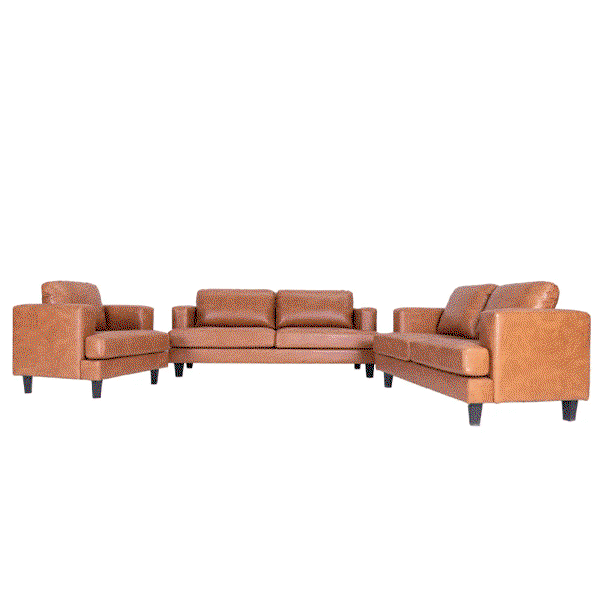 3tlg. Sofa-Set aus Lederoptik und stabilem Gestell - Hellbraun