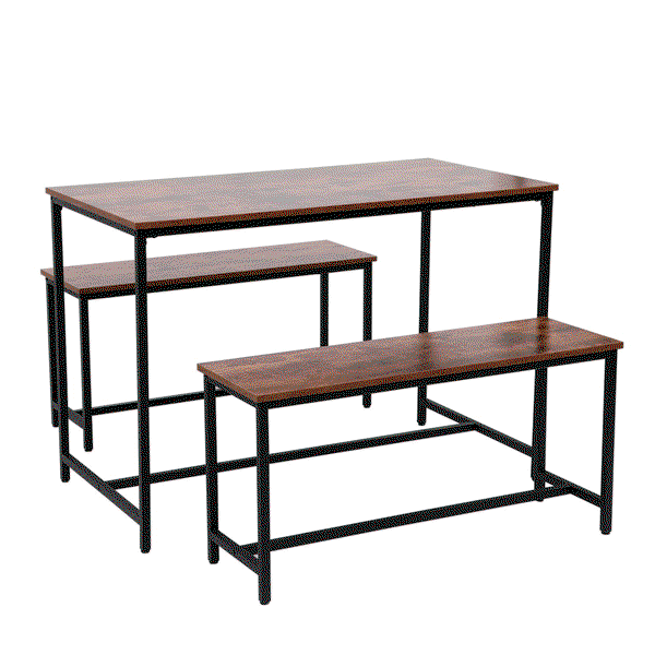 Esszimmertischset mit 1 Tisch & 2 Sitzbänken – Holz/Schwarz