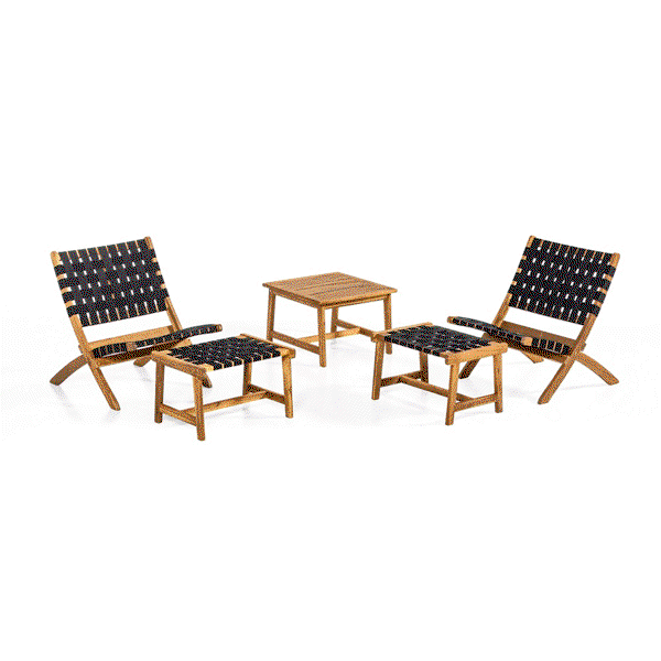 5tlg. Gartenmöbel-Set Bistrotisch mit 2 Stühlen und Ottomane in Holzoptik