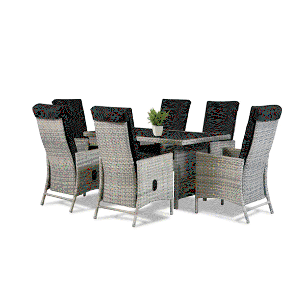 13tlg. Dining Set Sitzgruppe JUNIO aus Aluminium inkl. Polsterauflage, braun-grau