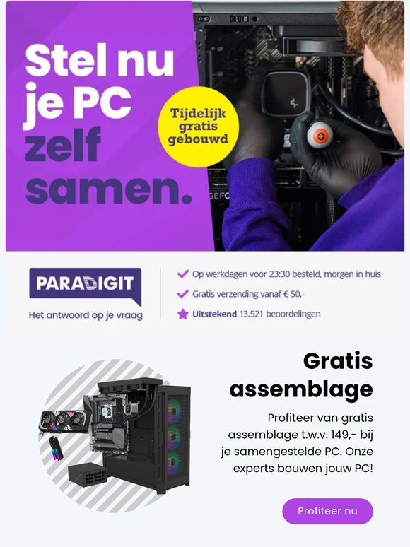 Tijdelijk gratis gebouwd! Stel nu je PC zelf samen.