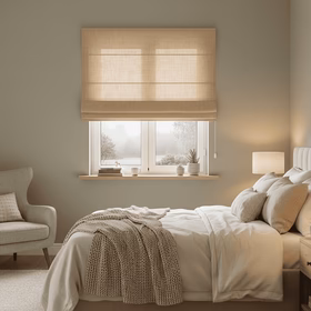 Estor Plegable Traslúcido Beige Tostado - Aspecto Lino