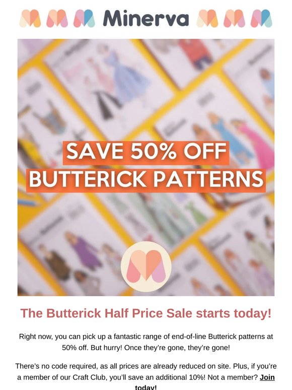 The Butterick Half Price Sale Starts Today!