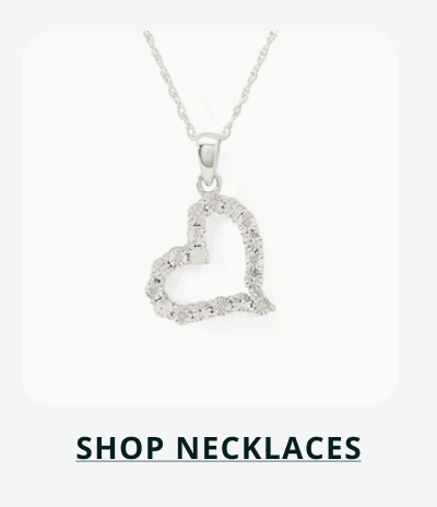 Silver chain with open-heart-shaped pendant outlined in pavé-set diamonds. Click here to shop necklaces