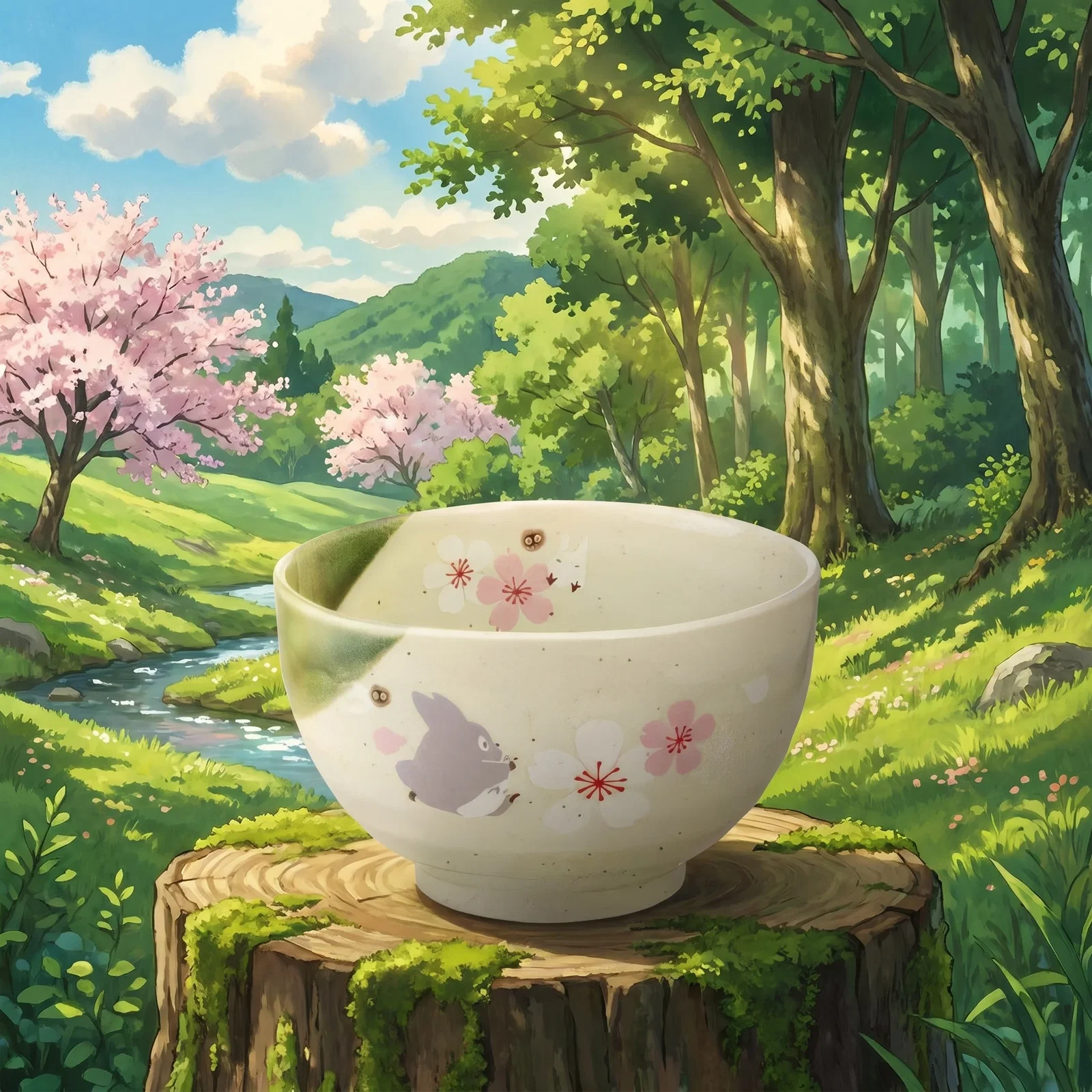 Mein Nachbar Totoro Mino-Keramikschüssel mit Kirschblüten-Design